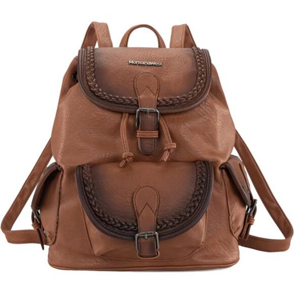 Backpack Purse for Women Washed Leather-brown